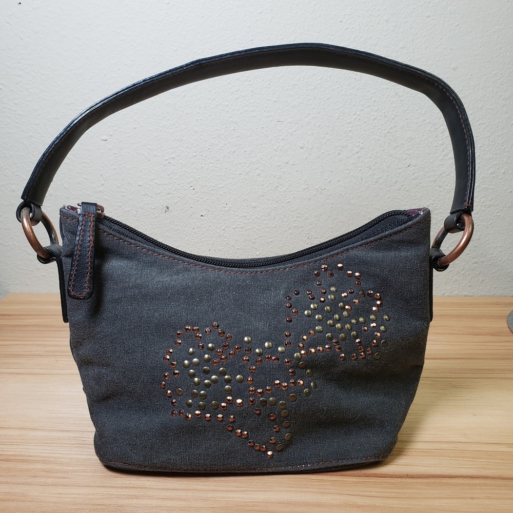 Y2K Lulu Studded Hobo Shoulder Bag Gray Denim Retro Rodeo Festival Western 2000s